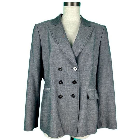 Tahari Gray 3 Button Blazer Size 14 Career Professional Collared Jacket - Picture 1 of 16
